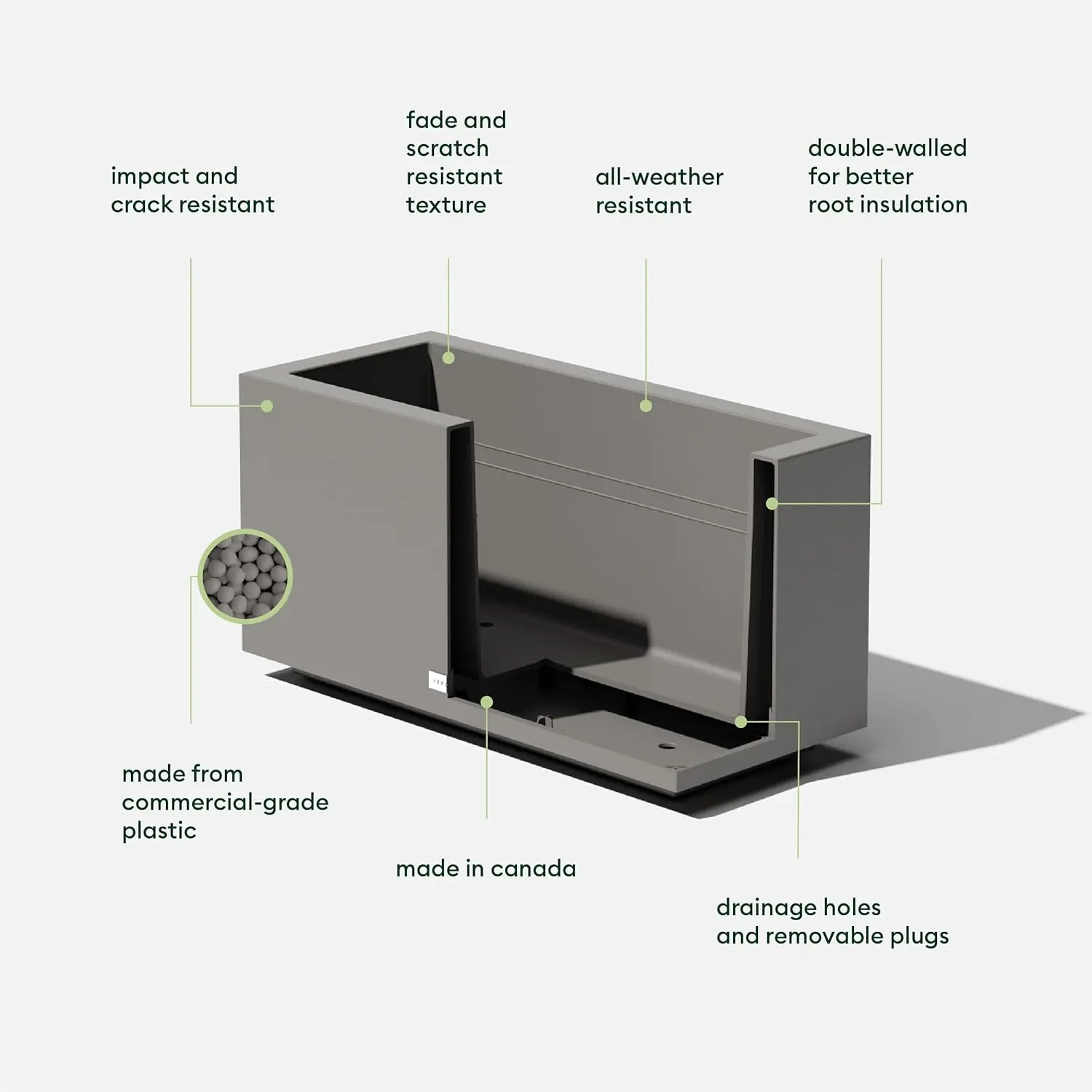 Block Series Long Box Planter - Large Rectangular Planter for Patio/Porch | Durable All-Weather Use with Drainage Holes