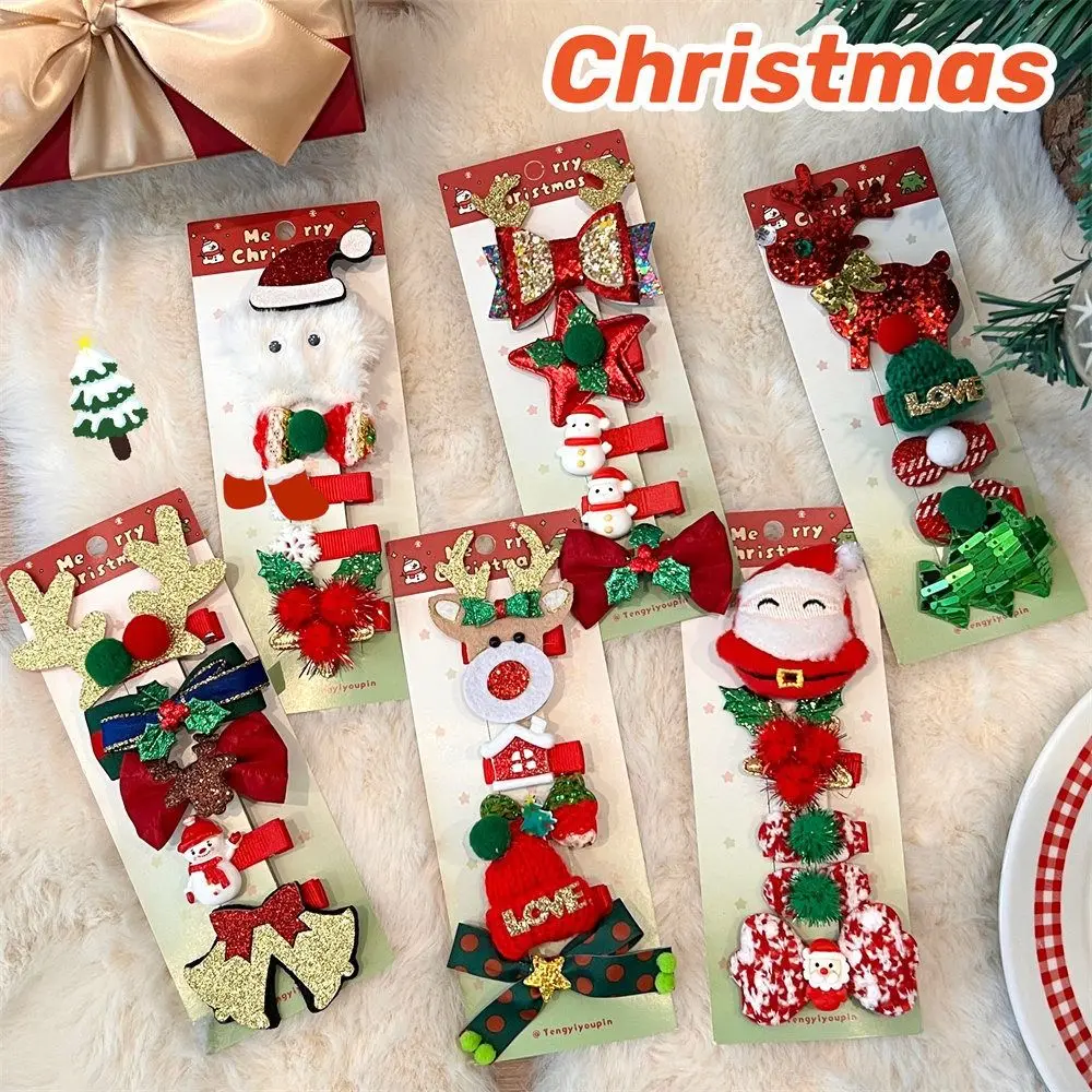 Feliz natal decoração natal hairpin conjunto veado chifre estrela crianças antler grampo de cabelo de pelúcia duckbill clipe chapéu de natal