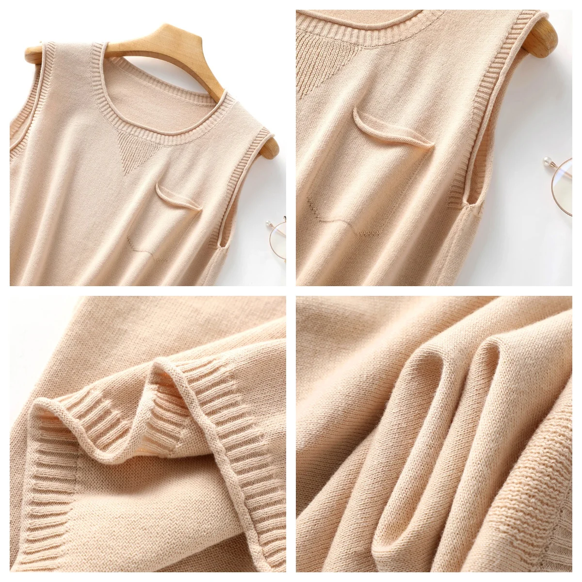 WinvyNee Summer Women 100% Cotton T-shirts Vest O Neck Tops with Pocket Clothes Solid Casual Tank Cute Top Pullover C1092003