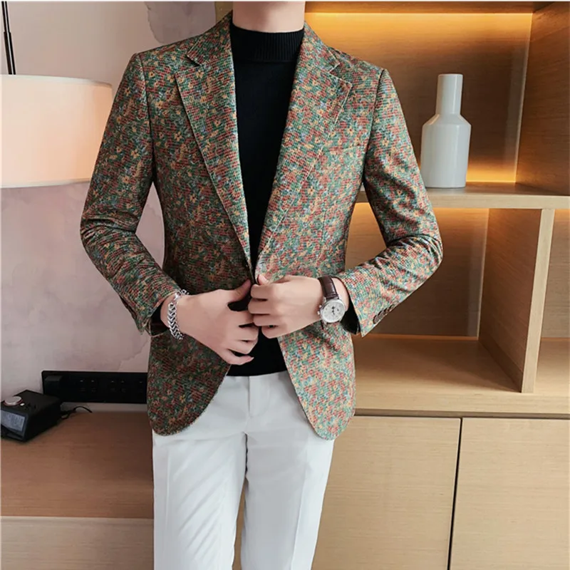 Luxury Men Flowers Blazers Stage Banquet Dress Host Suit Jacket Man Wedding Business Casual Coat Streetwear Social Costume S-4XL