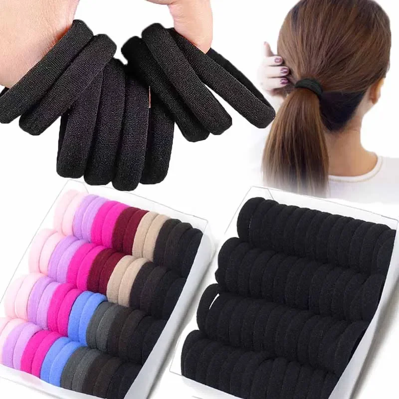 100Pcs Women Girls Basic Hair Bands Simple Solid Colors High Elastic Headband Hair Ropes Ties Hair Accessories Ponytail Holder