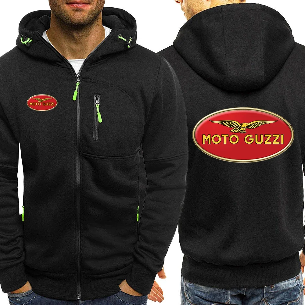 2024 New Moto Guzzi Tri-color Hooded Jacket Spring and Autumn Men's Comfortable Leisure Slim-fit Spliced Zippe Comfortable Tops