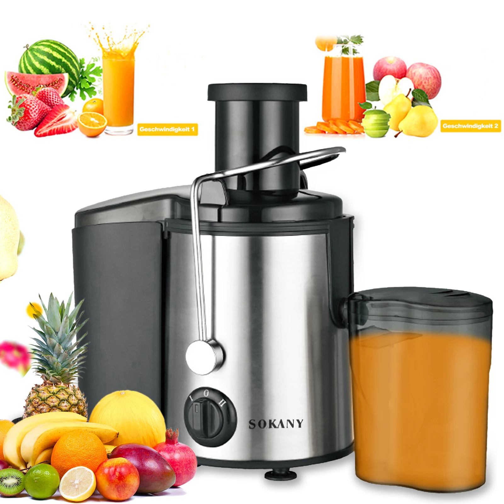 Juicer Machines Extractor 800W Centrifugal Juicers Electric Anti-Drip 2 Speed Adjustable with Juice Jug and Pulp Container for