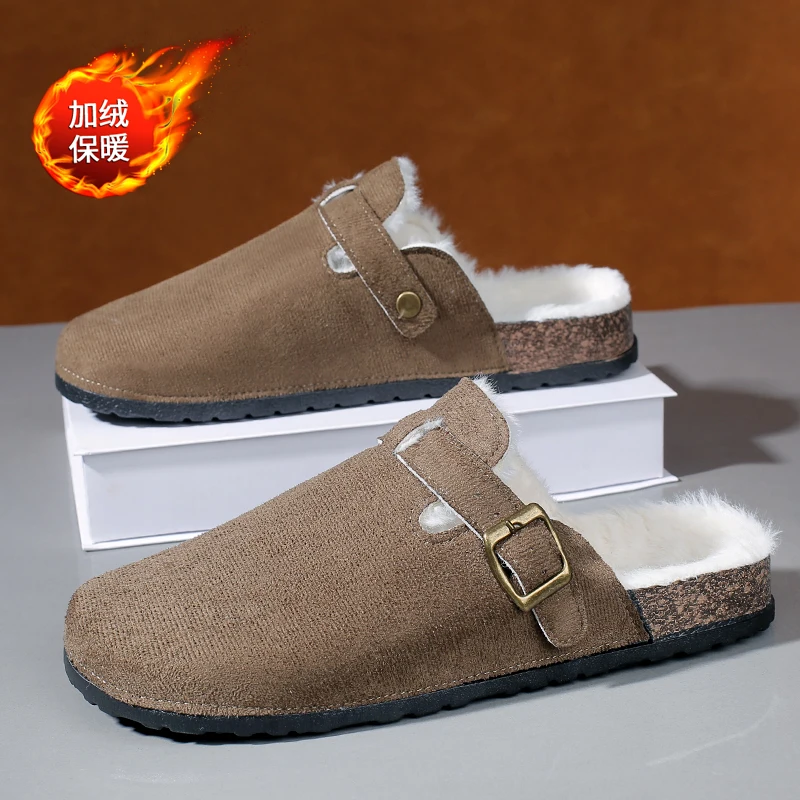 Fashion Men's Suede Mules Slippers New Women Clogs Cork Insole Sandals with Arch Support Outdoor Beach Slides Home Shoes