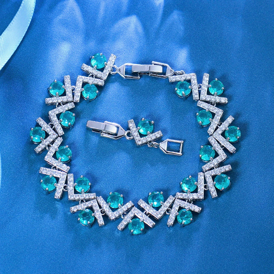 ThreeGraces New Trendy Light Green Zirconia Luxury Geometric Link Chain Bracelet for Women Luxury Bridal Party Jewelry BR406