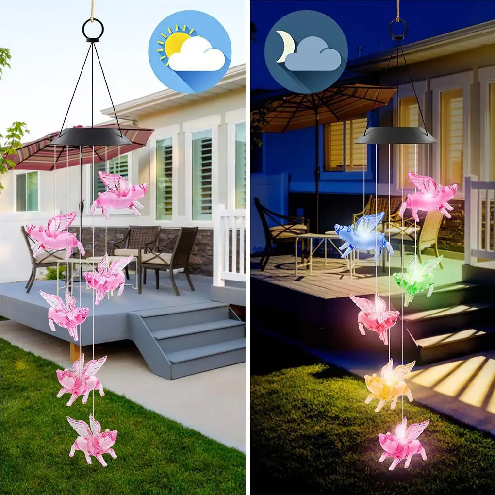 Imagem -03 - Flying Pig Led Wind Chime Lâmpada Impermeável Long Endurance Paisagem Decorativa Decoração Automática Casa Relvado Quarto