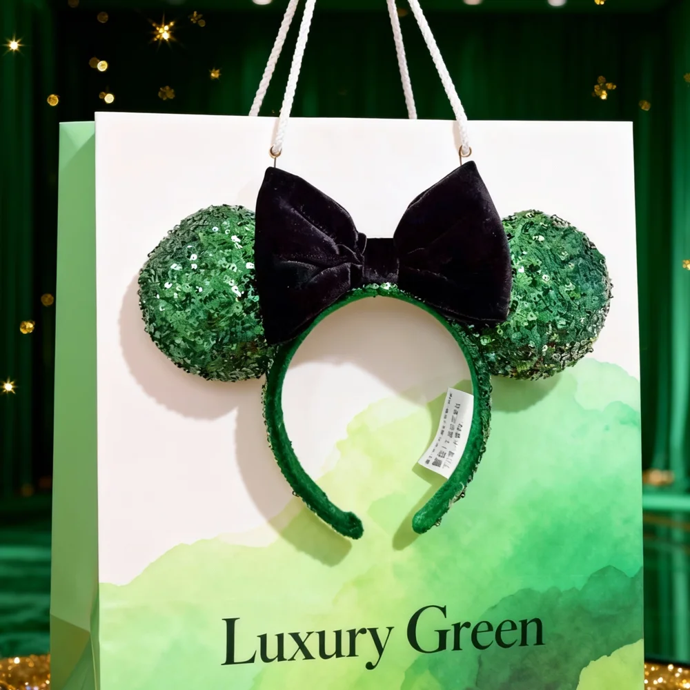 Luxury Green Mickey Mouse Ear Headbands Glitter Princess Party Decoration Cosplay Hair Accessories Hairband for girl Women Adult 3