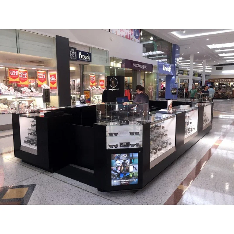 Benutzer definierte, moderne Design Holz Sonnenbrillen Vitrine Kiosk mit LED-Licht benutzer definierte Sonnenbrillen Vitrine stehen für Einkaufs zentrum