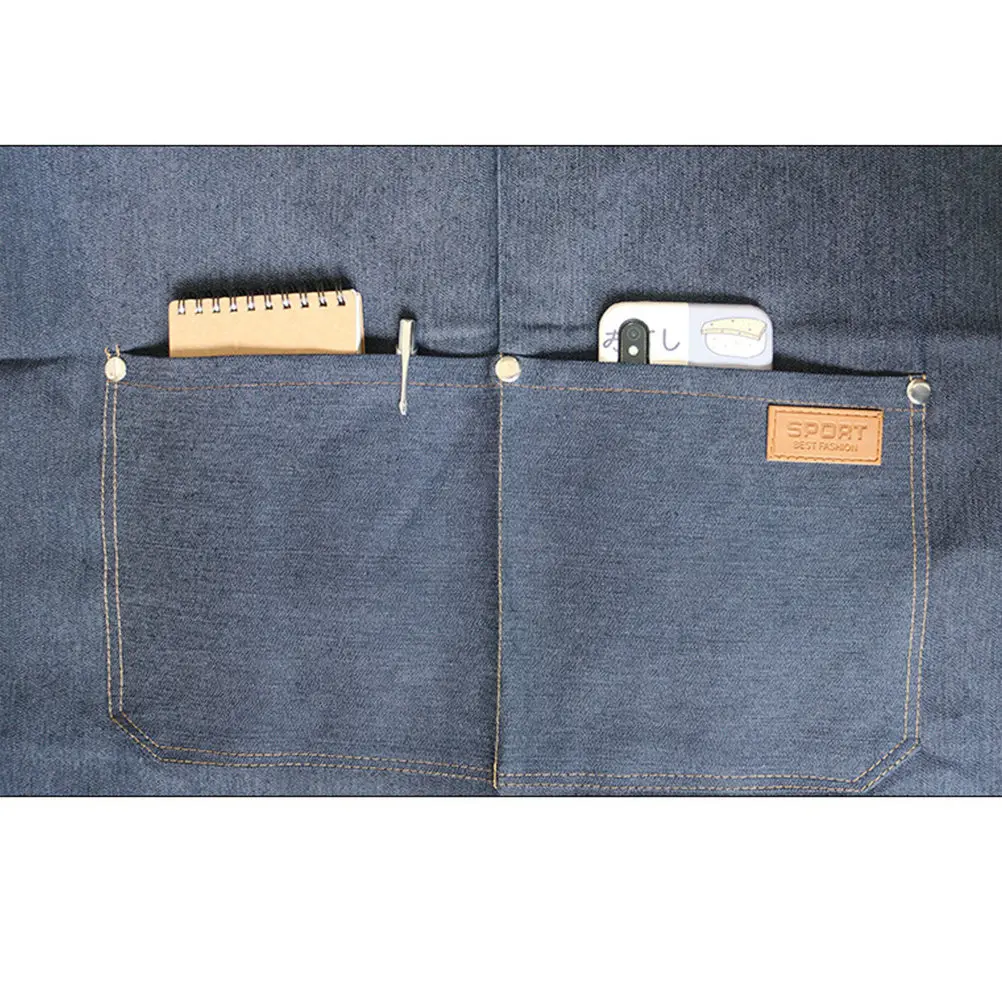 1Pcs Barber Apron Denim Unisex Sleeveless Halter Neck Work Apron with Pocket for Cooking Baking Salon Garden Cafe Restaurant