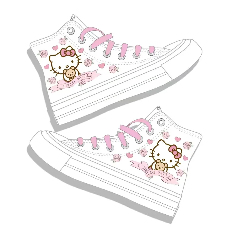 Japońskie Kawaii sznurowane damskie buty Hello Kitty słodkie wysokie buty płócienne dziewczęce buty ocieplane trampki