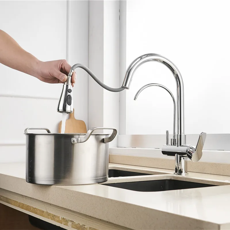 Handfree Touch on Filter Kitchen Faucets with Pull Down Hot Cold Kitchen Sink Mixer Tap Chrome Gold Sensor Touch Kitchen Faucet