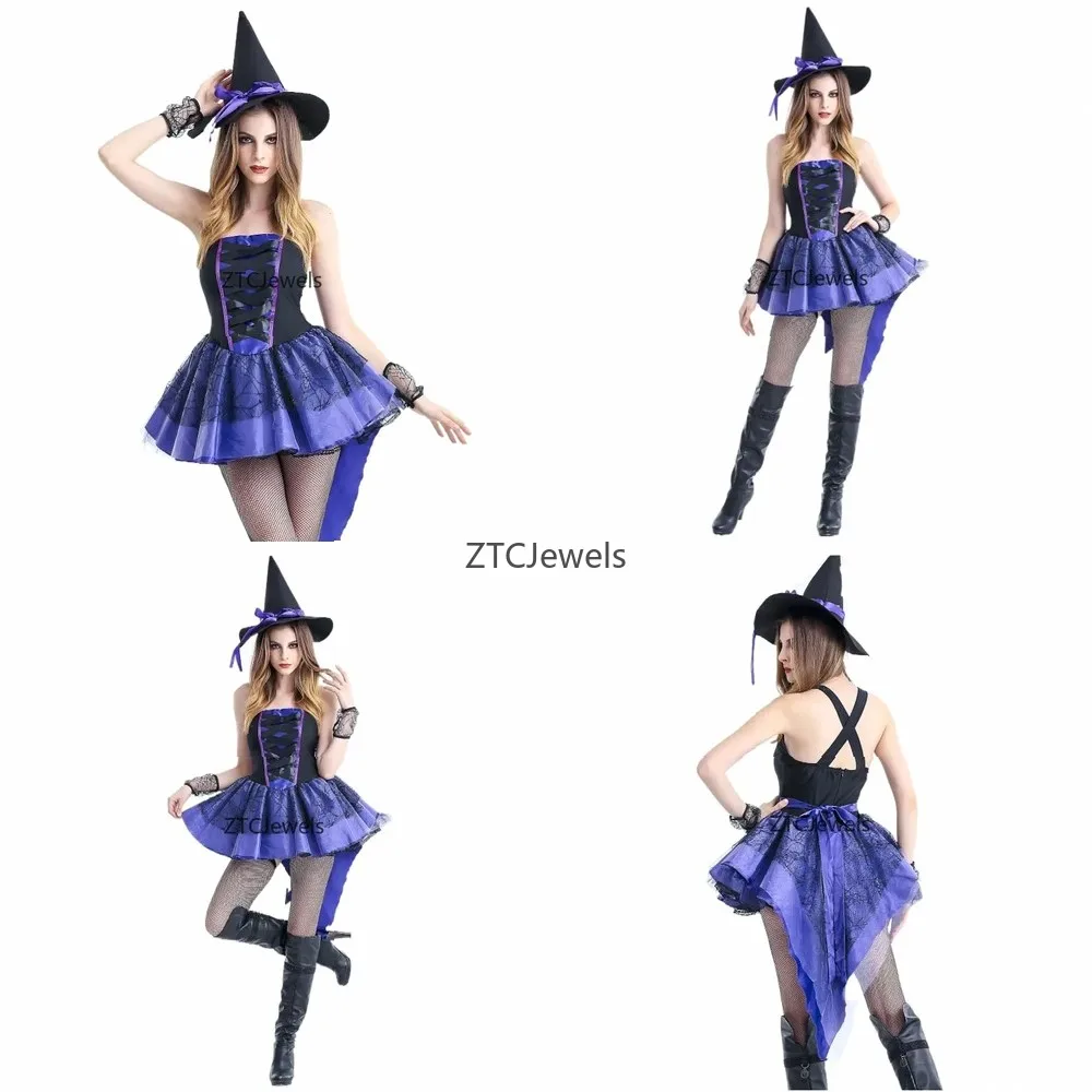 

Witch Cosplay Costume for Women Halloween Anime Vampire Makeup Ball Hat Skirts Adult Gothic Dress