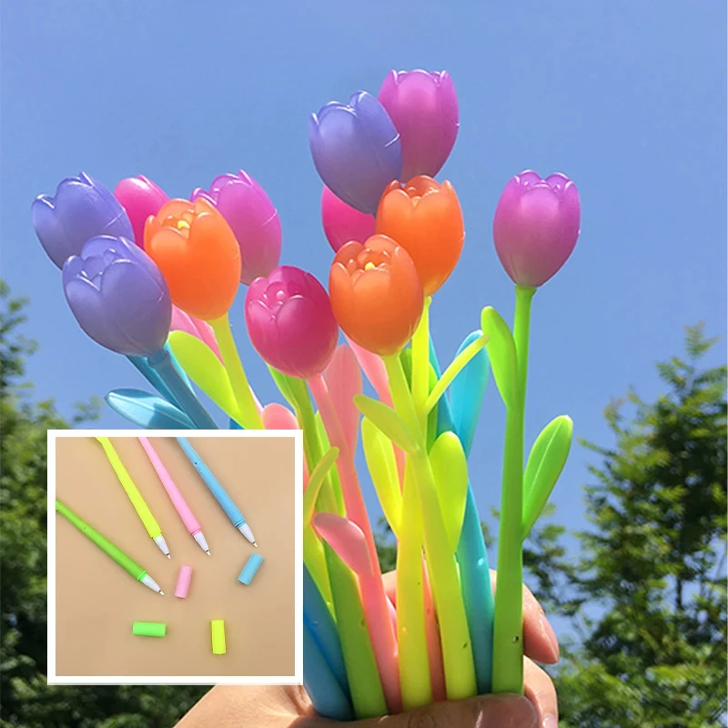 

1PCS Discolored Flower Gel Pens Rose Tulip 0.5mm Black Gel Ink Writing Neutral Pen Students Stationery Valentine's Day Gift