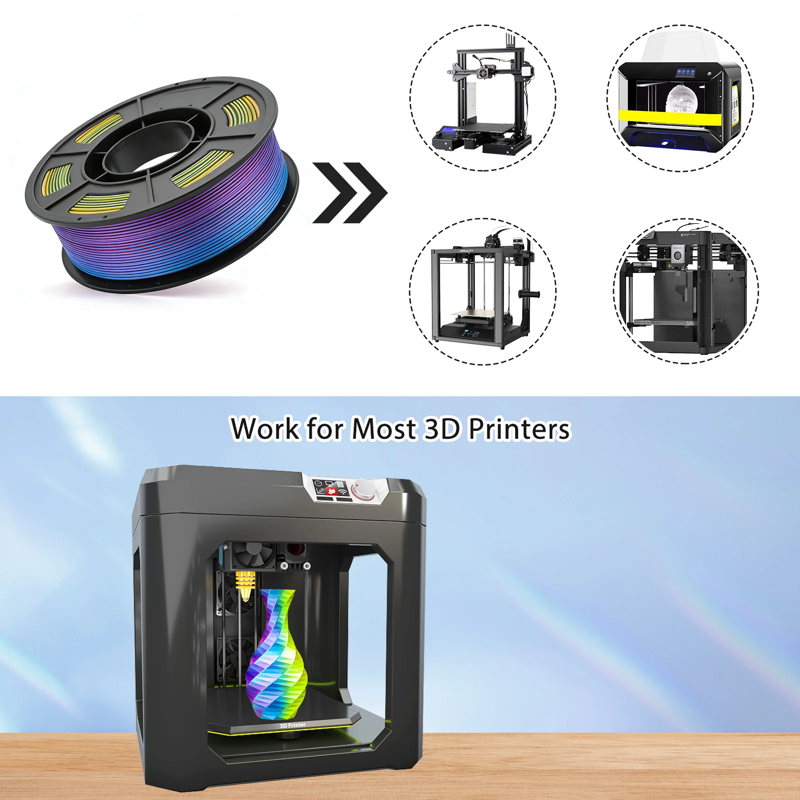 Dreifarbiges Seiden-PLA 3D-Drucker-Filament 1,75mm 250g (0,55lbs) Spule, Hochpräzises Druckmaterial für die Meisten FDM 3D-Drucker – Detail 6