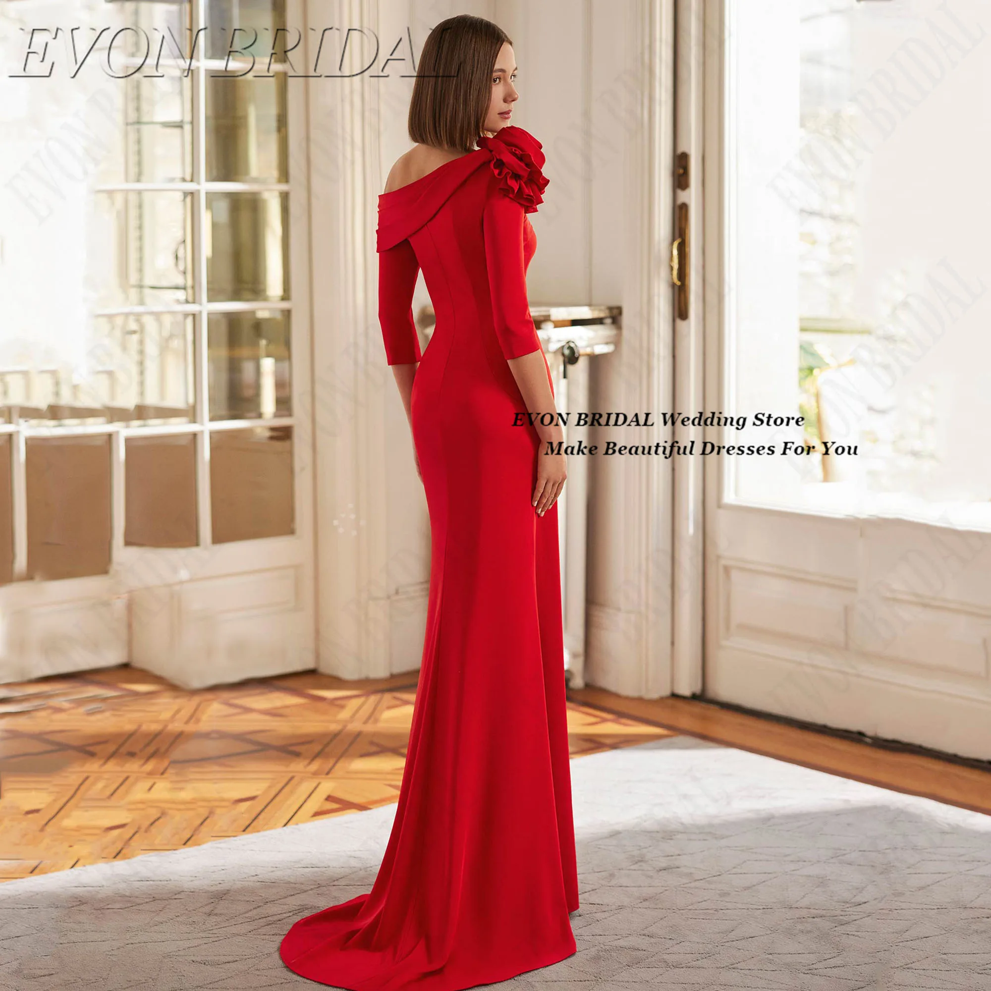 

EVON BRIDAL Elegant Mermaid Evening Dresses Sexy Red Party Gowns Sweep Train Customized Satin Prom Gown Women 2025 Formal فساتين