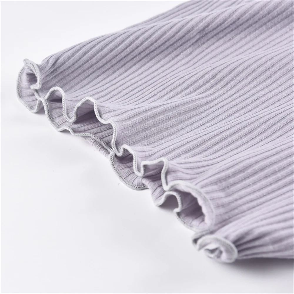 Women Summer Safety Pants Thread Ribbed Striped Seamless Stretchy Underpants Solid Color Ruffled Agaric Hem Boxer Ladies Shorts