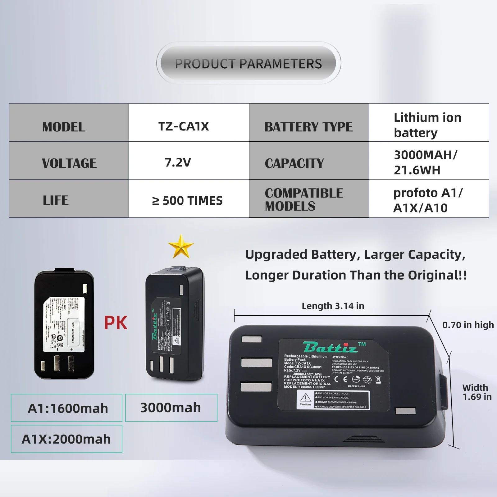 Battery For  Profoto 10049 100397 Profoto A1 A1X A10 Camera Flash Betteries 7.2V 3000mAh 21.6Wh