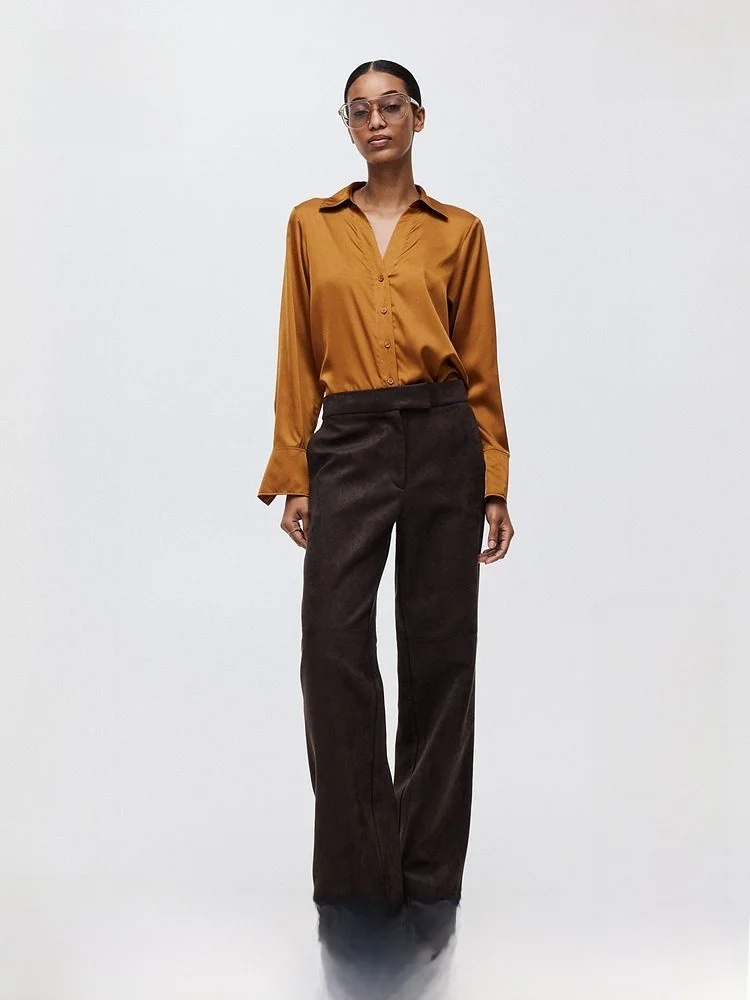 

H&M Women's Shirt Summer Fashion High Intelligence V-neck Commute Inner Wear Long Sleeve Lustrous Silk Shirt Casual Style Pol...