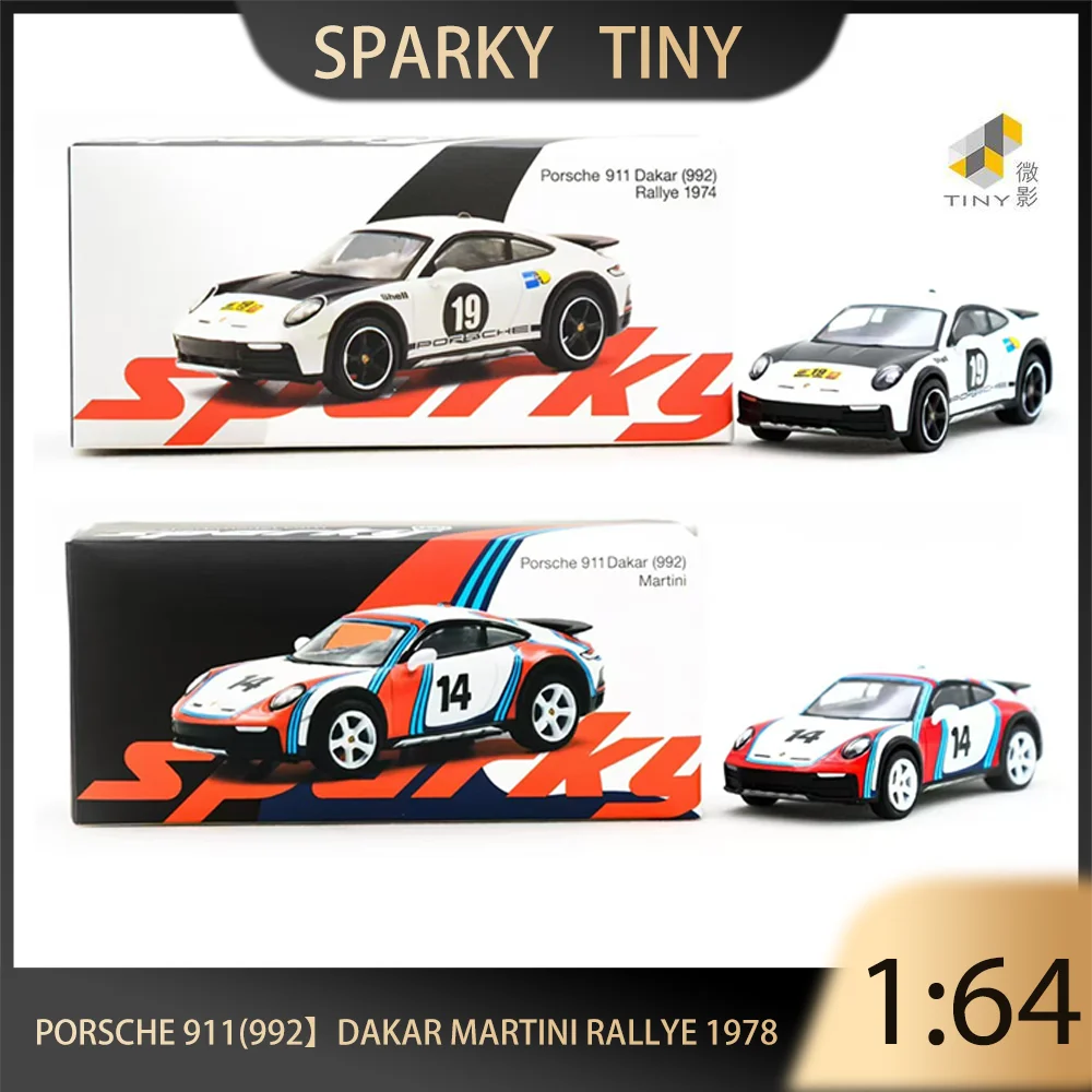 

Tiny + Sparky 1:64 Porsche 911 992 Dakar Martini Rallye 1971 Simulation Alloy Premium Diecast Vehicle Model Collectible Display
