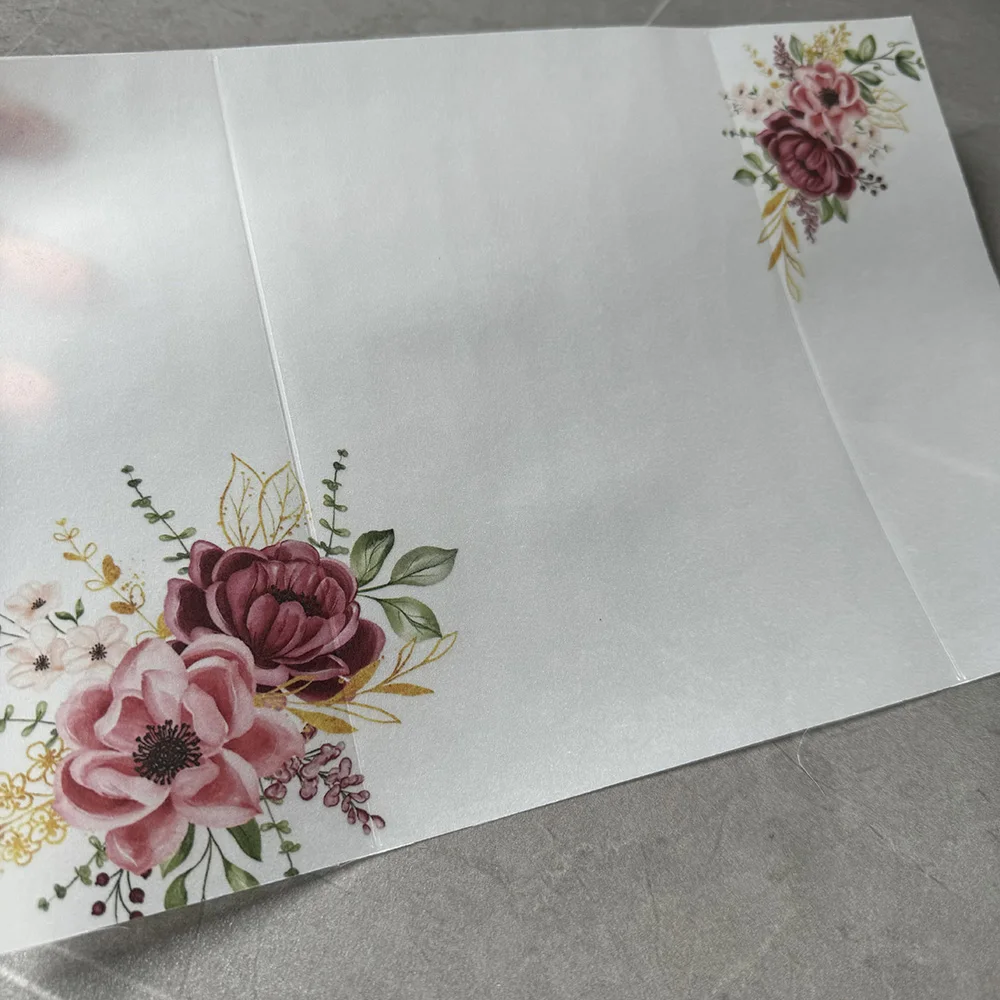 Rose  flower Vellum  Wrap suitable for a 5 x 7 Wedding Invitation