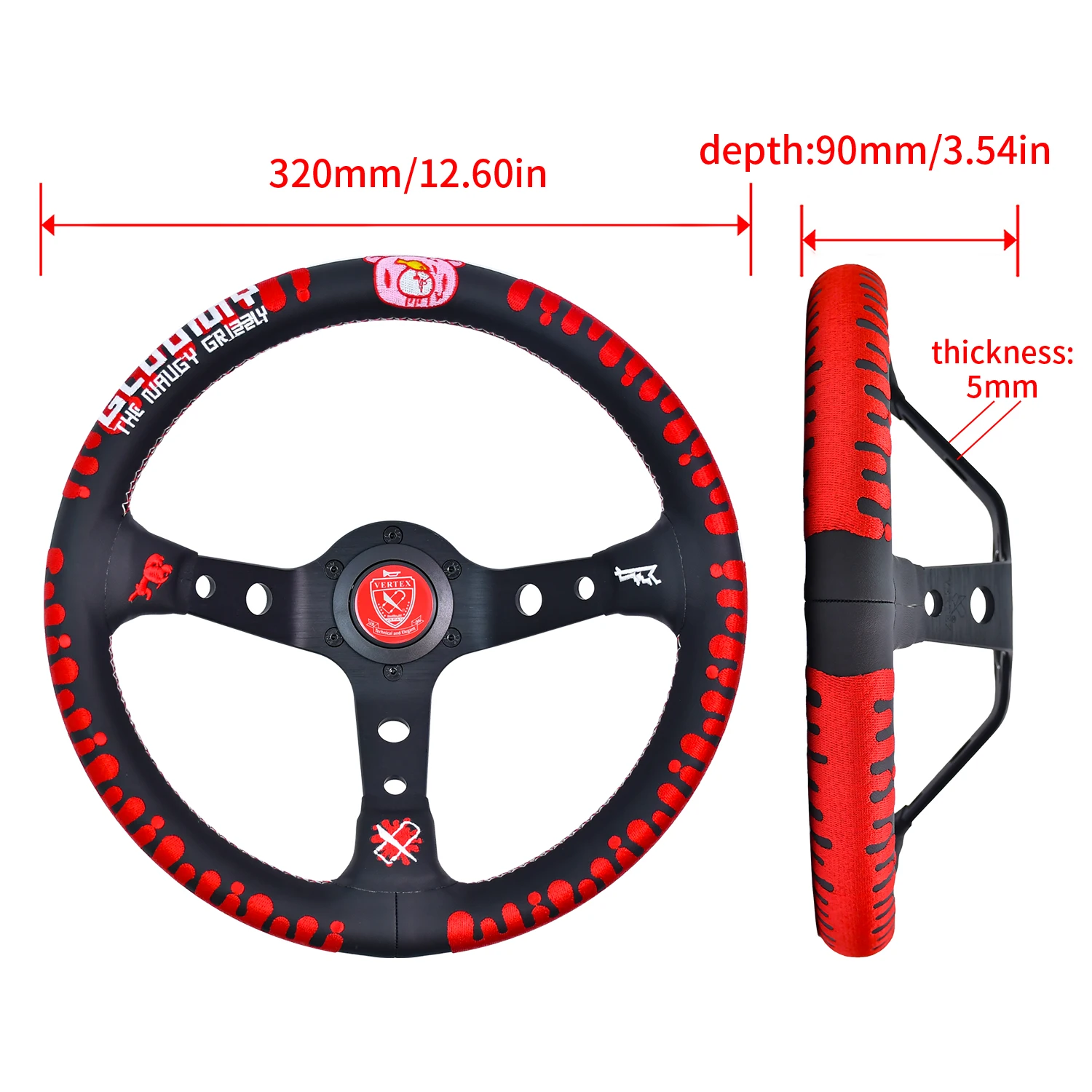 Vertex 13 Inch Game Steering Wheel  Embroidery Leather Car Accessories Interior Parts Universal Racing Drift Steering Wheel