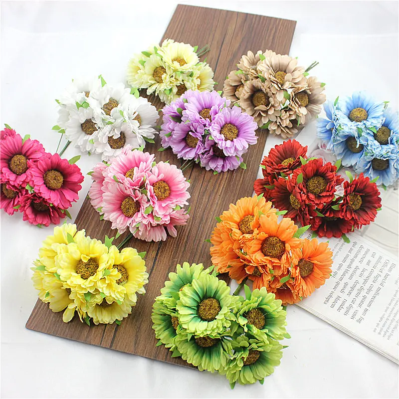 6pcs/lot Imitation Chrysanthemum Frankie Daisy Home DIY Wedding Silk Flower Straw Hat Bridal Accessories Photo Props Decoration