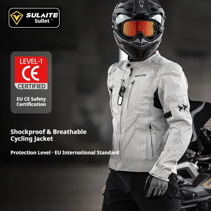 

SULAITE Men's Motorcycle Riding Jacket Suit CE Level 1 Certified Summer Breathable Crash Protective Road Racing Motorbike Gear