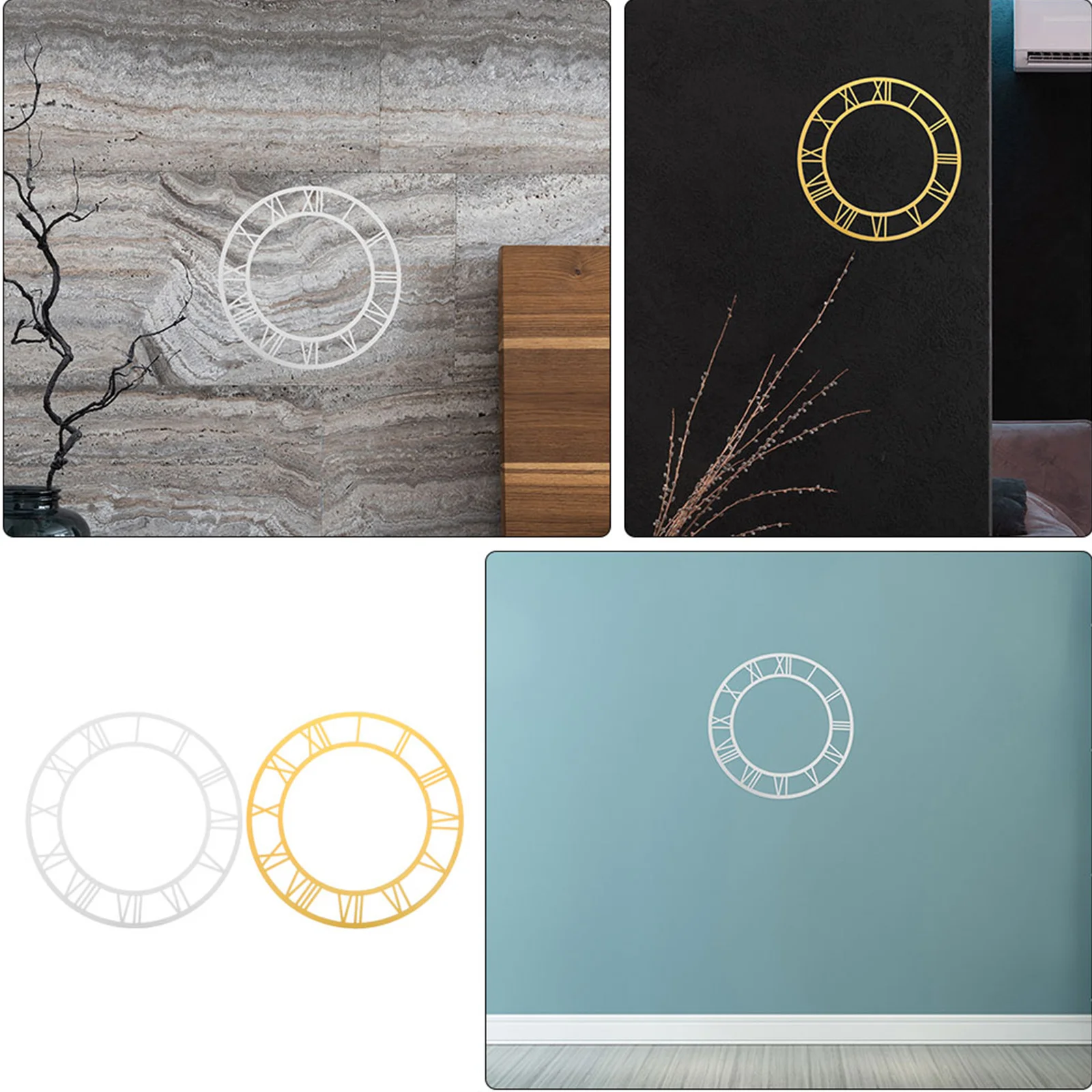 

2Pcs Roman Numeral Acrylic Mirror Wall Clock Face Round Mirror Stickers Peel Stick DIY Wall Clock Decoration Living Room