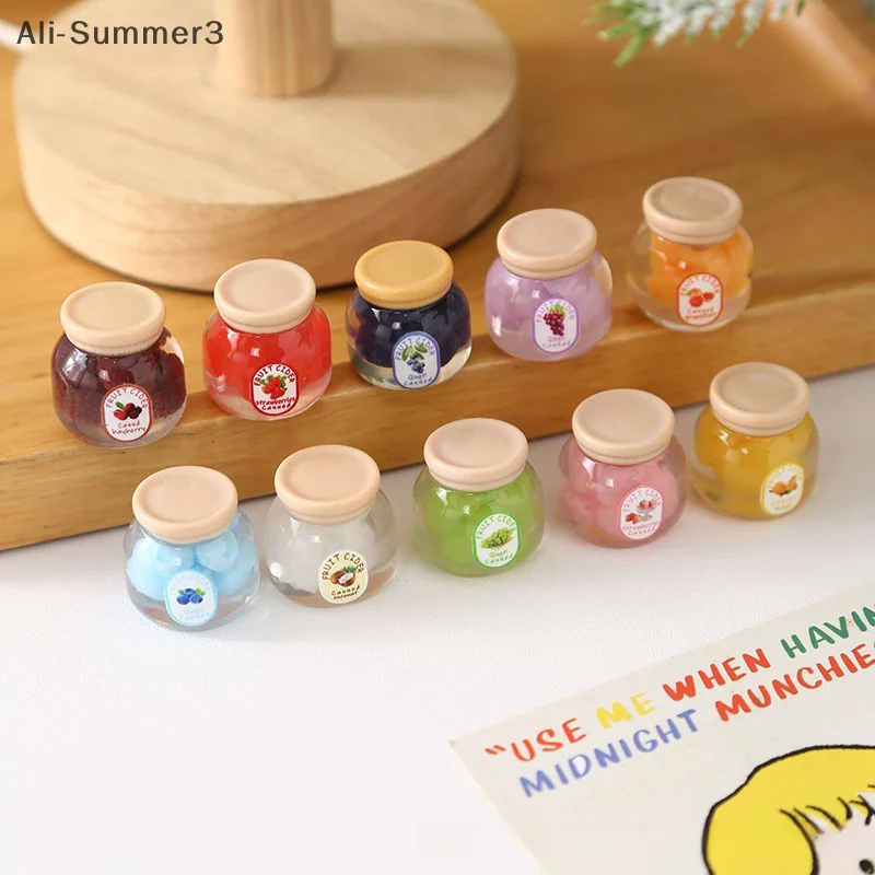 2 قطعة دمية محاكاة حلوى الفاكهة المعلبة المربى نموذج مصغرة المطبخ الديكور دمى اكسسوارات المنزل لعبة