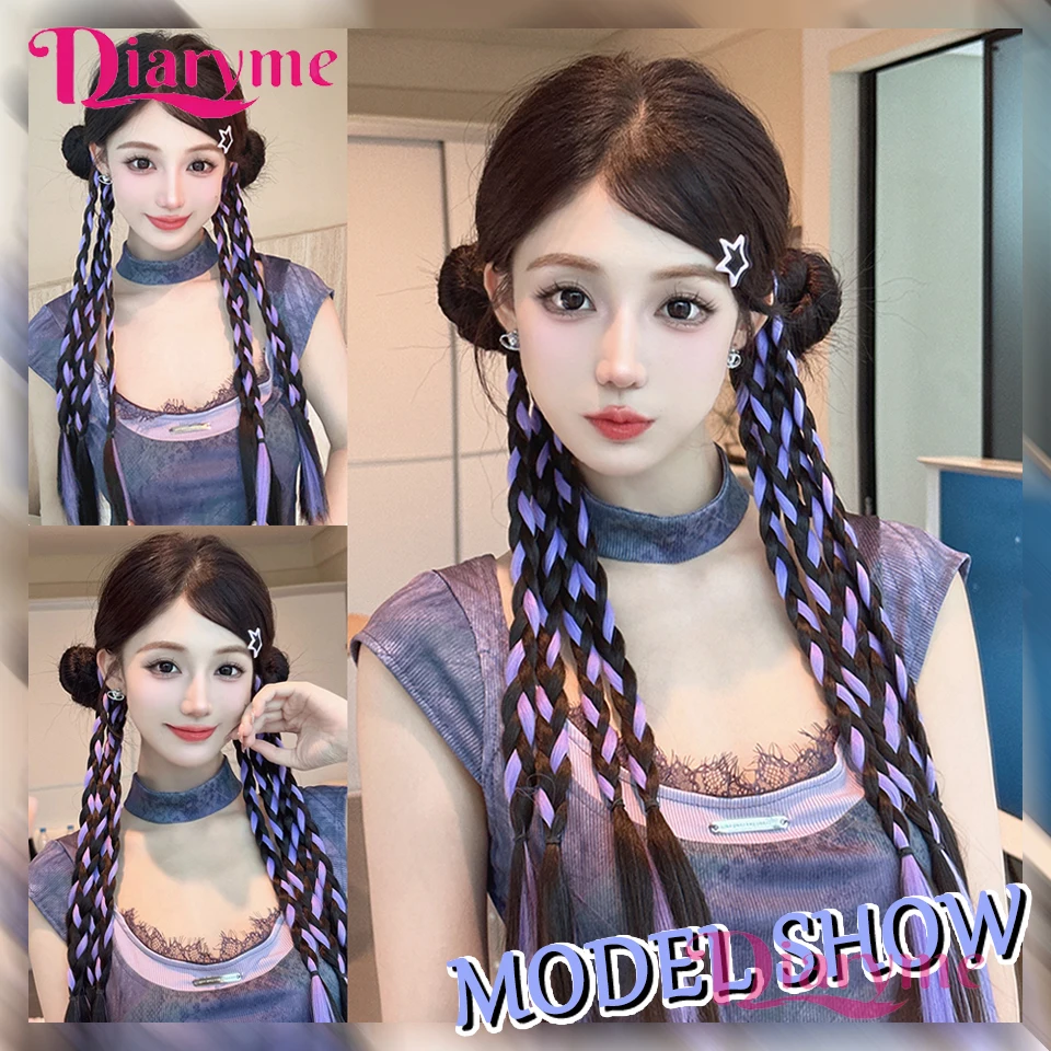 

Синтетический парик с косой и хвостиком, эластичный стиль, фиолетовые блики, боксерский парик с хвостиком для женщин и девочек, чтобы носить на каждый день