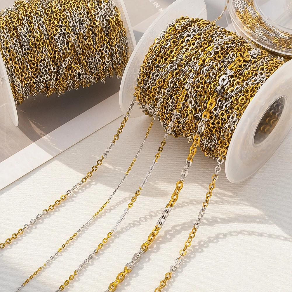 0.5/1Meter Stainless Steel O Shape Link Chain Two Tone Thin Basic Chains DIY Bracelet Necklace Jewelry Making Supplies Wholesale