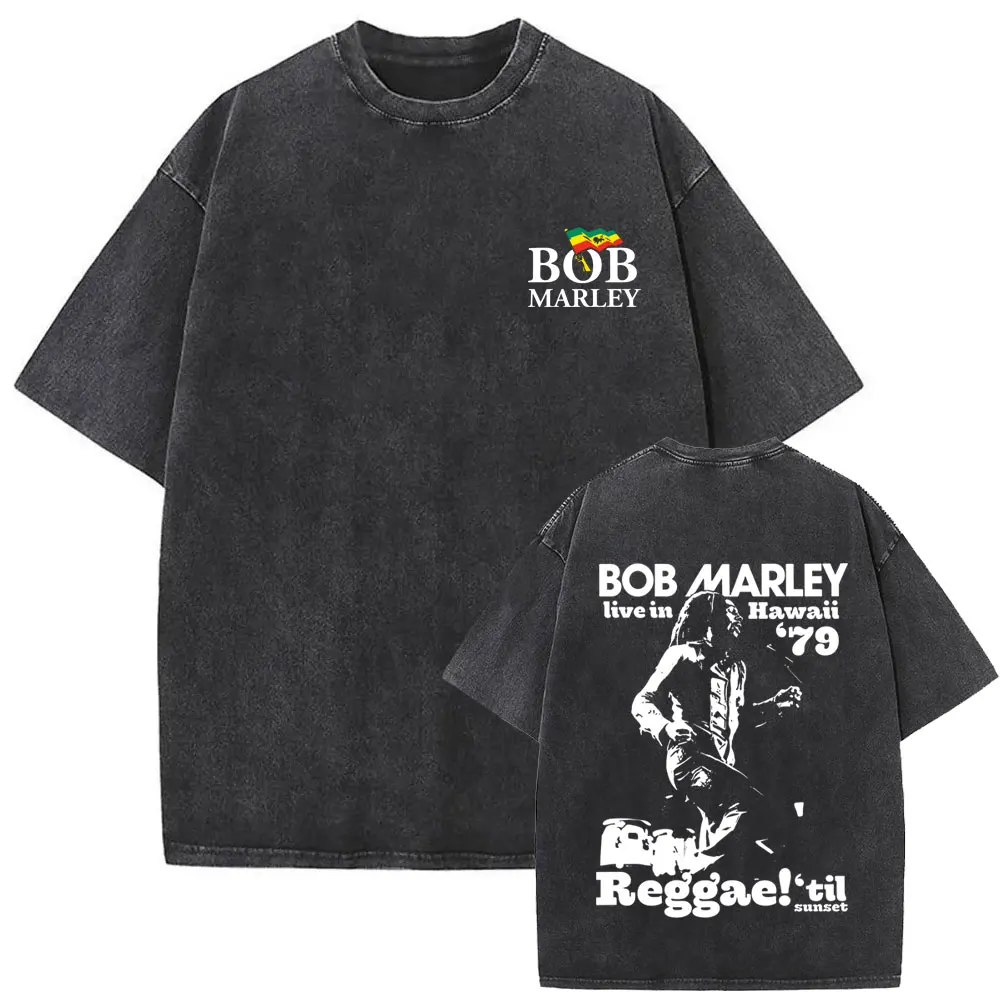 Washed Vintage Reggae Bob Marley Graphic T-shirt Men Women Clothing Casual Cotton Retro T Shirt Men's Rock Oversized Streetwear