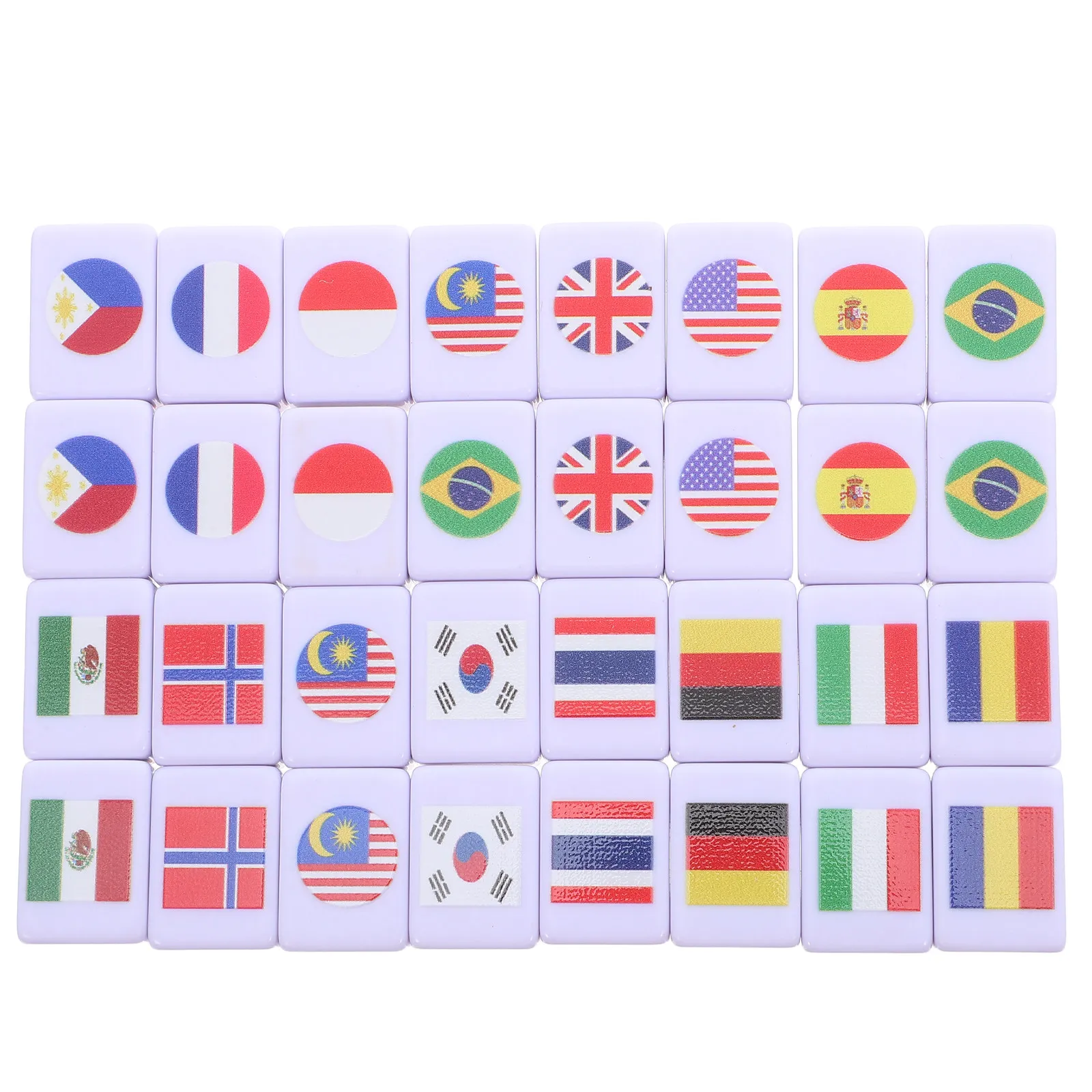64pcs Mini Mahjong National Flags Pattern Tiles 24Mm Portable Tabletop Board For Two Players Family Party Travel