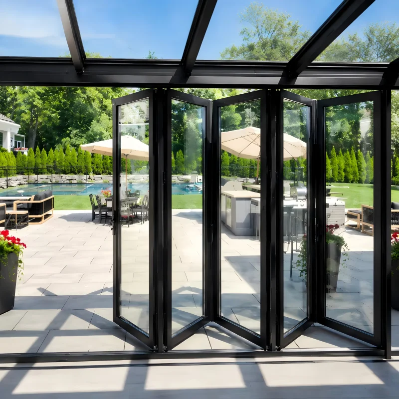 Custom Size Thermal Break Aluminum Accordion Folding Door, Waterproof Insulated Glass for Commercial Residential Patio Use