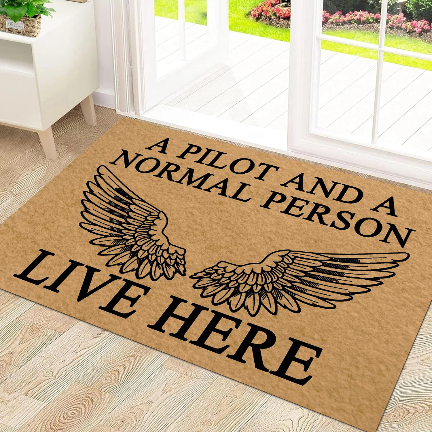 

A Pilot And A Normal Person Live Here Doormat Rubber Non-Slip Funny Mats Entryway Door Mat Indoor Outdoor Floor Foot Mat