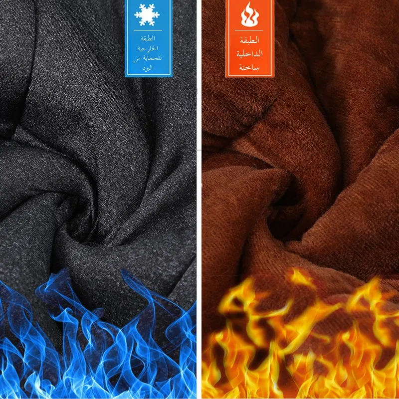 Thiened Camel Down FCE-gefüttertes Baumwoll-Jaset- und Hosen-Set für Männer mittleren Alters und mit warmer Widerstand kalter Baumwolle.