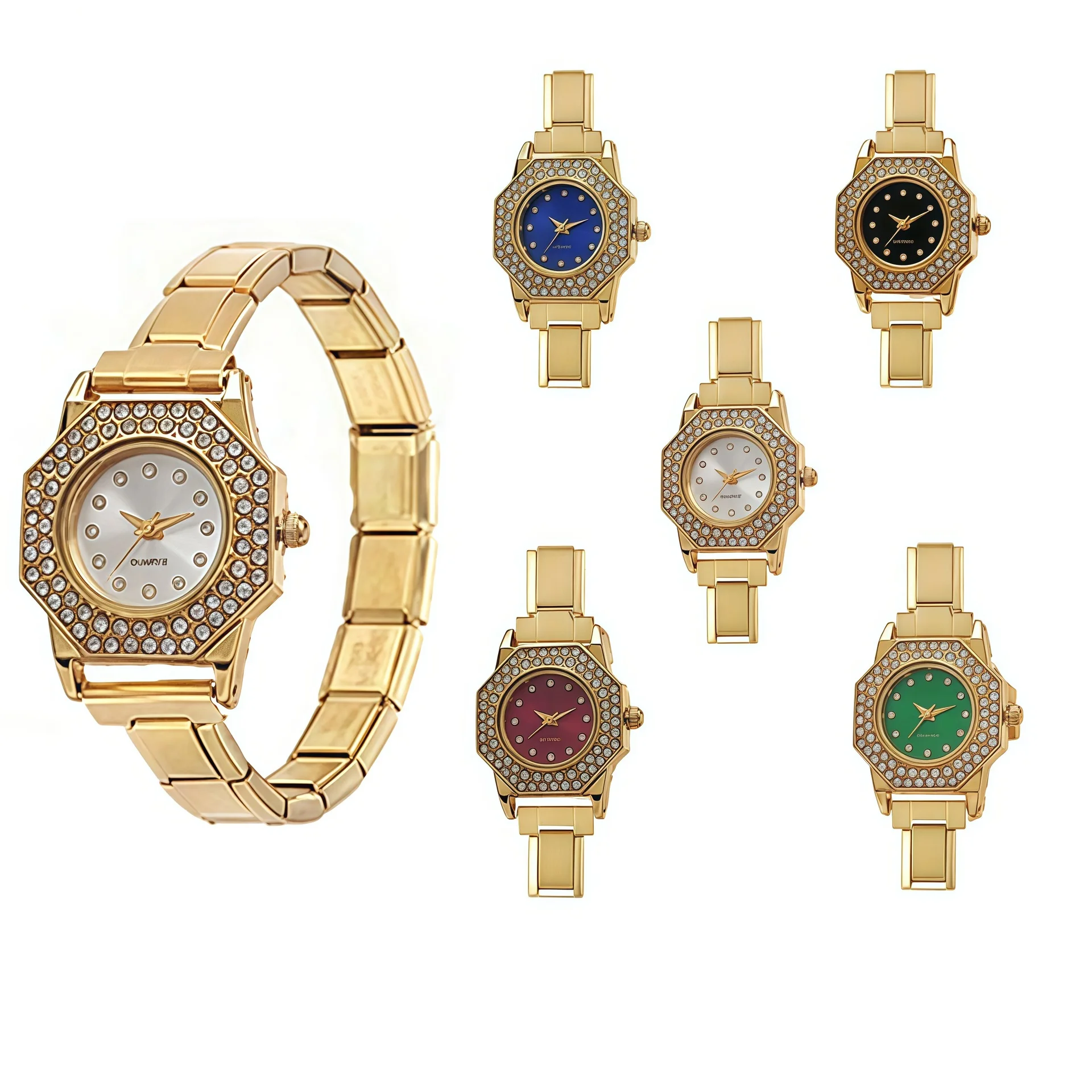 Italian Style Hexagon Diamond Module Quartz Watch DIY Removable Adjustable Metal Strap Elegant Female Daily Wristwatch