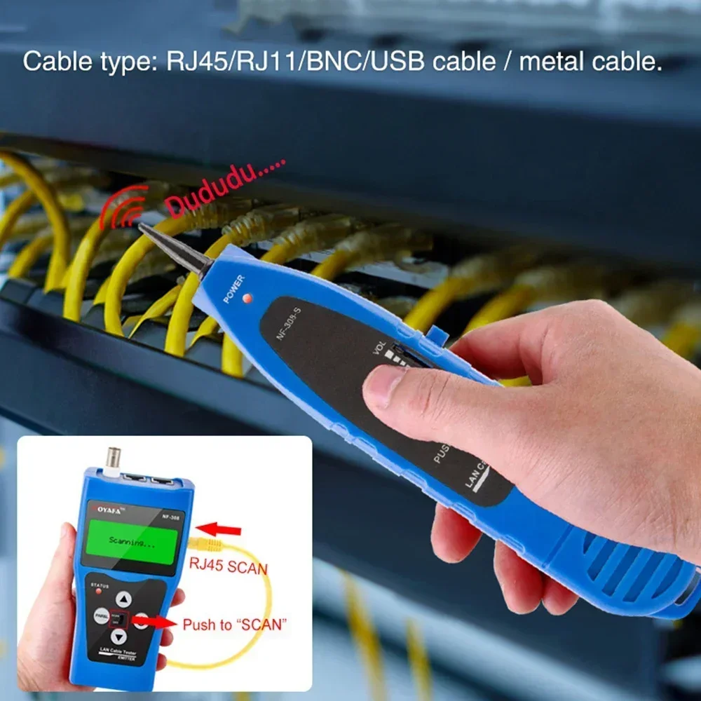 NOYAFA NF-308 네트워크 케이블 테스터, RJ45 RJ11 금속 와이어 트래커, USB BNC 케이블 라인 파인더 측정, 네트워크 케이블 길이 테스트