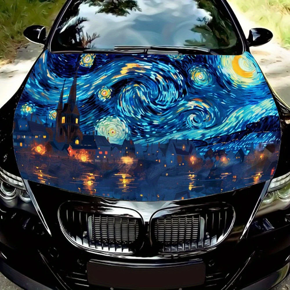 

Van Gogh's Starry Village in The Night Sky Car Hood Wrap Color Vinyl Sticker Truck Graphic Bonnet Auto Accessories Decoration De