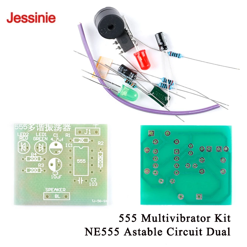 5Pcs/1pc 555 Multivibrator Kit NE555 Astable Circuit Dual Flashing Electronics Teaching Training DIY Components