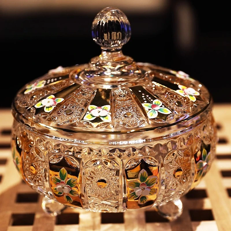 

Gold-plated craft crystal glass sugar jar dried fruit snacks