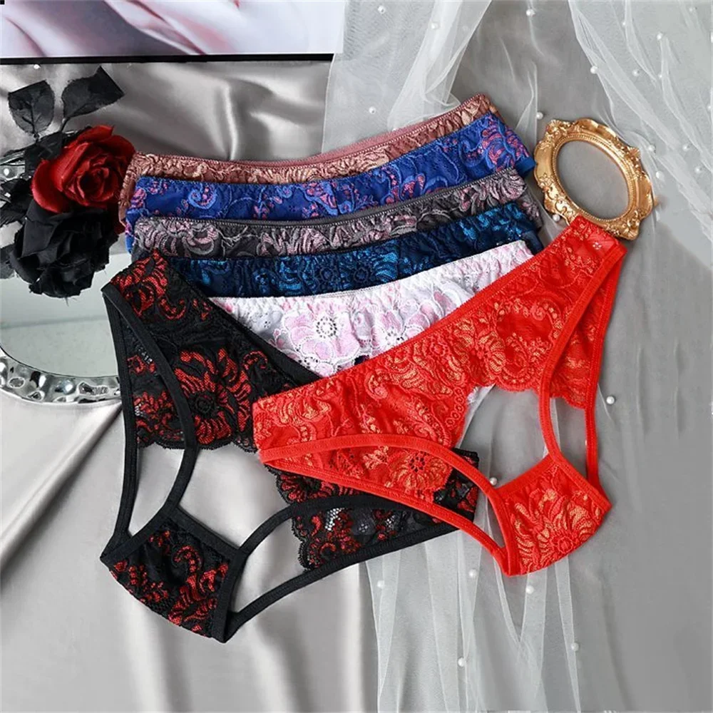 ملابس داخلية مثيرة للنساء سراويل داخلية شفافة مفتوحة المنشعب ملابس داخلية من الدانتيل الجاكار للسيدات سراويل شبكية