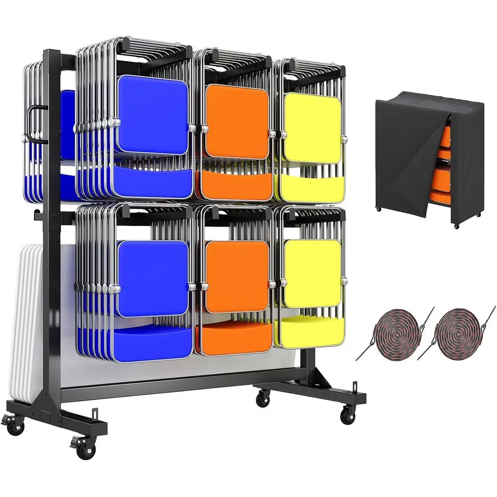 

Heavy-Duty Chair Rack and Table Cart for 84 Chairs or 12 Tables, 1100 lbs Capacity, Pneumatic Wheels, Dust Cover, Elastic Straps