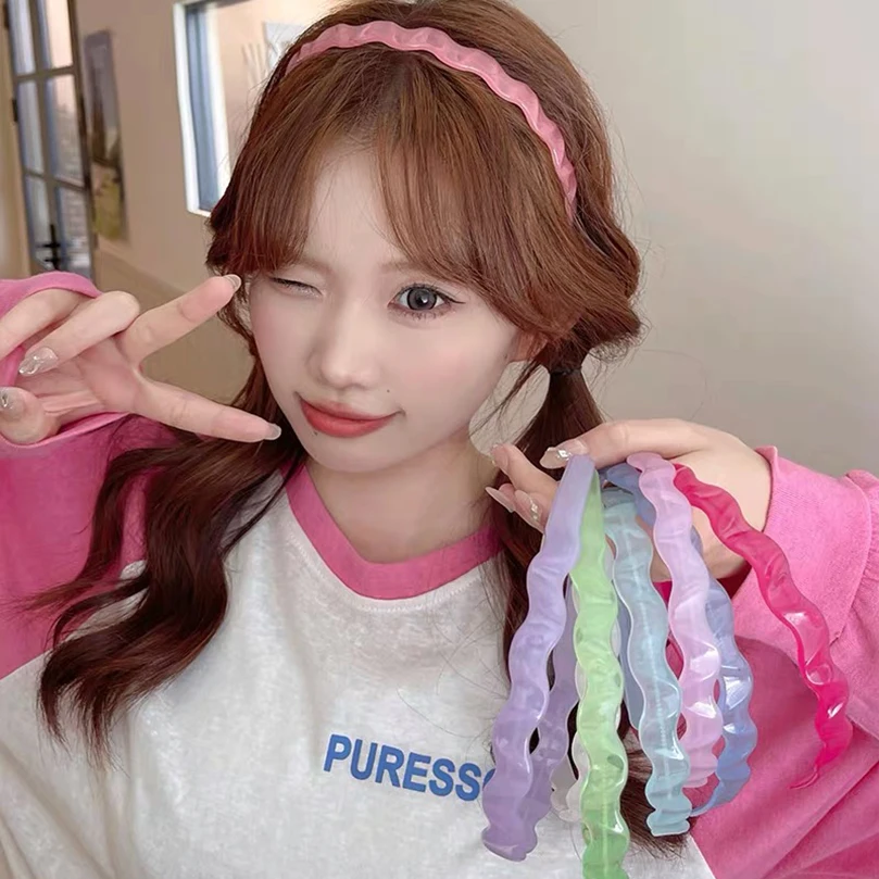 AWAYTR Korean Candy Colors Wave Hair Band Women Plastic Bezel Girls Hair Hoop Thin Edge Headband Hair Accessories New Hairband
