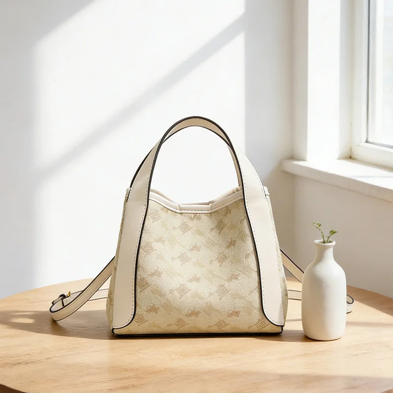 Vintage Carriage Print Bucket Bag for Women Large Capacity Fashion Luxury Handbag Ladies' High-end Style Shoulder Crossbody Bag