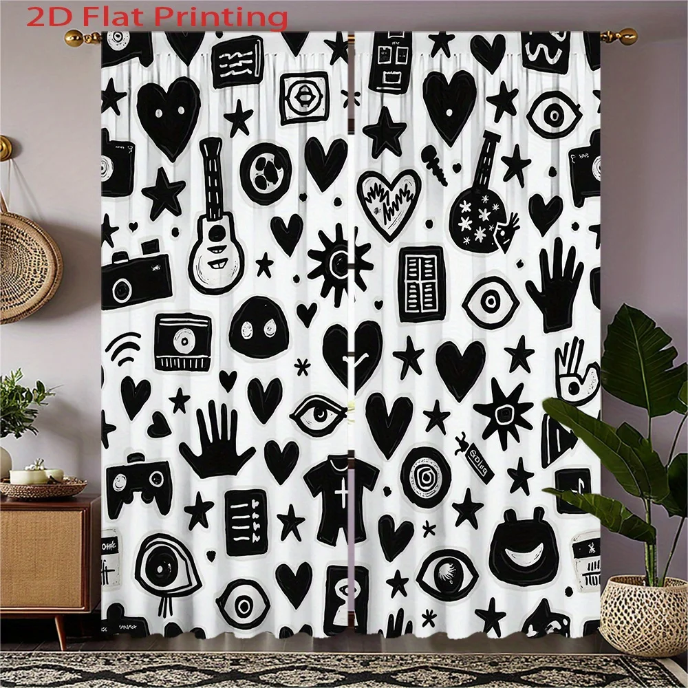 Home Office Icon - Graffiti Art Curtains 2pcs – Black