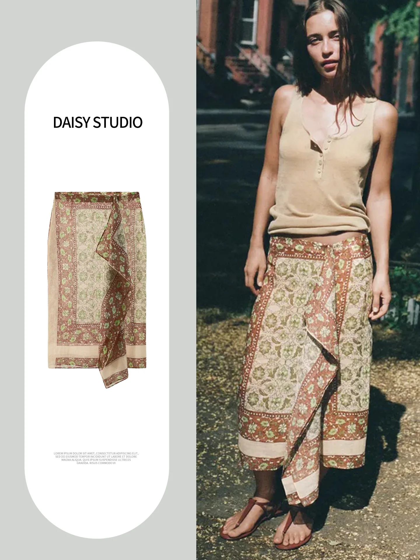 Fall New Arrival Simple Zipper Split Print Midi Skirt Standard Fit Ladies mid Waist Polyester Fiber Printed Irregular Skirt