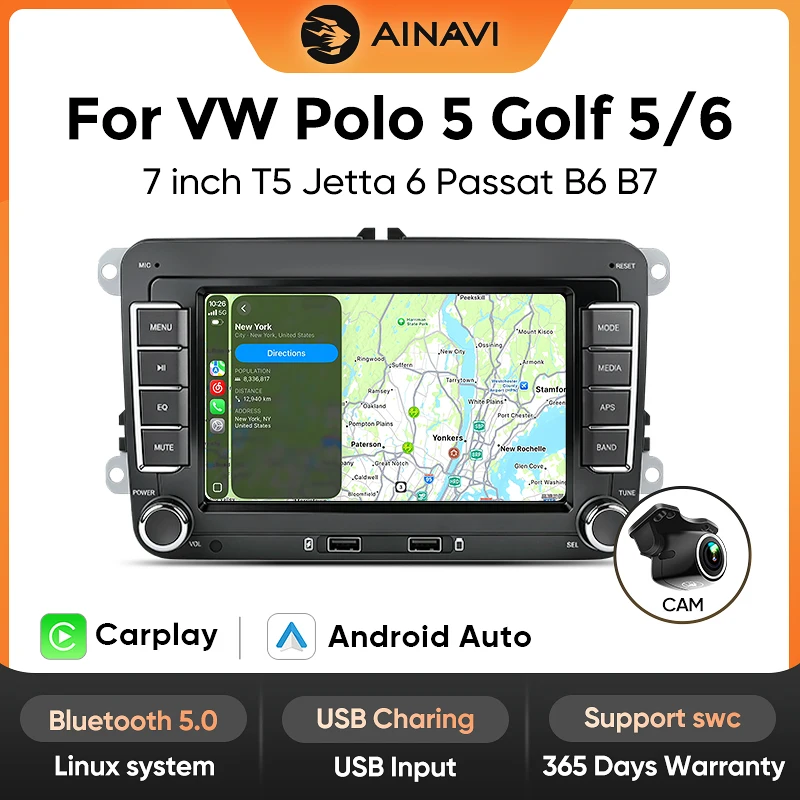 Image of AINAVI 7" HD Autoradio mit Wireless CarPlay und Android Auto Stereo Audio für VW Volkswagen/Seat/Skoda/Passat/Golf/Polo Player