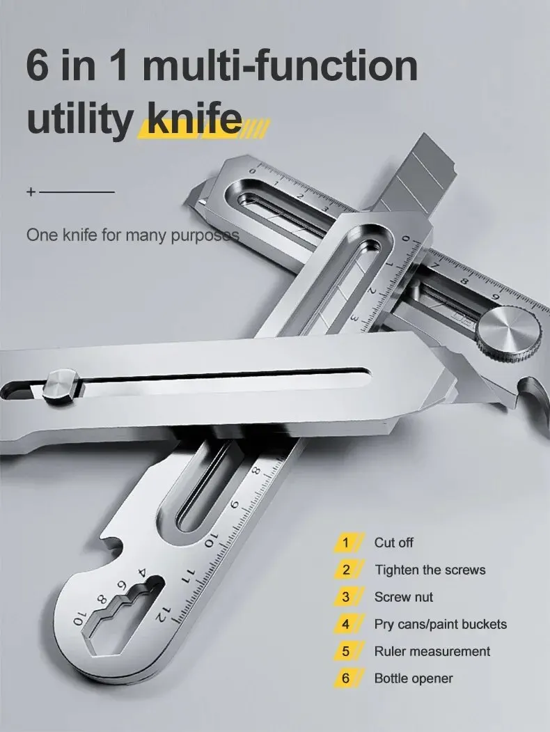 Neues Allzweckmesser aus Edelstahl, Tapetenmesserhalter aus Stahl, langlebig, robust, schnell schneidend, manuelle Sperre für bequemen Halt – Detail 1
