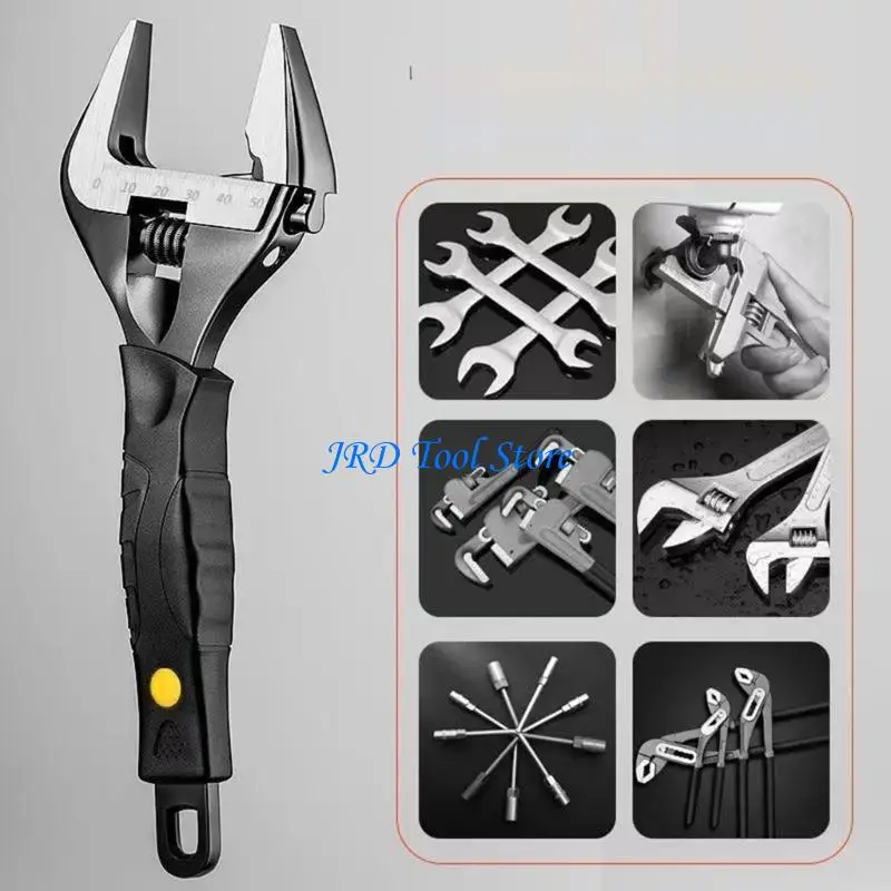 A2UD Black Large Jaw Adjustable Wrench Suitable For Various Nut Size And Enhances Torque Grip In Automotive And Home Repairs